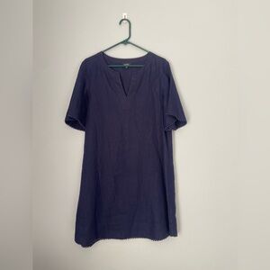 Lord&Taylor 100% linen shift dress short sleeve knee length navy blue sz Medium
